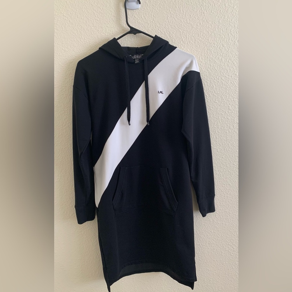 Ralph Lauren Black and White Long Sleeve Hoodie Dress, Sz. XS